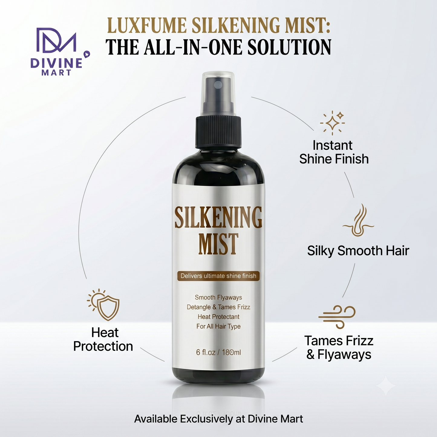 Pro-Keratin Heat Protectant Silkening Mist – Anti-Frizz & Instant Shine Hair Spray
