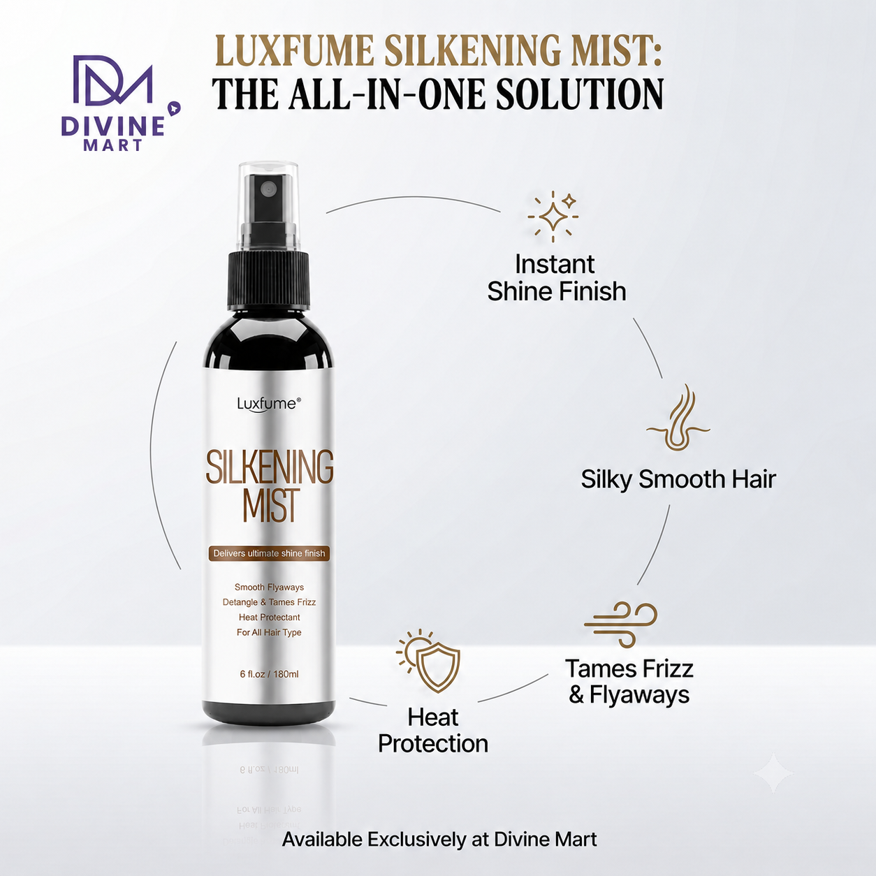 Pro-Keratin Heat Protectant Silkening Mist – Anti-Frizz & Instant Shine Hair Spray